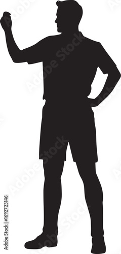 Official holding up a yellow card while the other hand rests on their hip, signaling a warning, black silhouette.