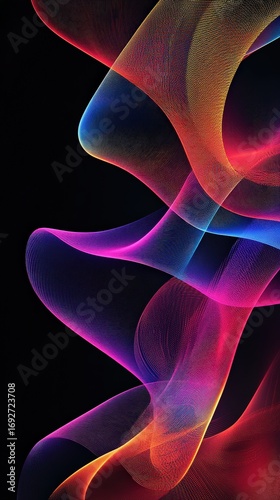 Abstract Colorful Wavy Lines on Black, Modern Art Background