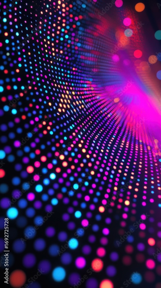 Obraz premium Bright Neon Dots Pattern: Abstract Futuristic Background with Depth
