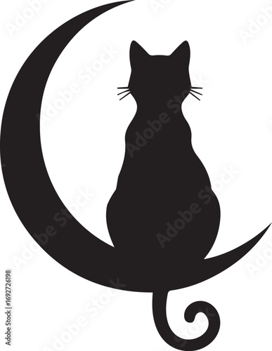 Basic RGBBlack Cat Silhouette on a Crescent Moon, Vector Illustration