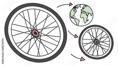 Bicycle wheel and world globe concept