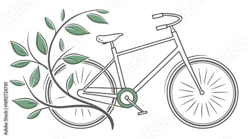 Bicycle with leaves and branches in line art style