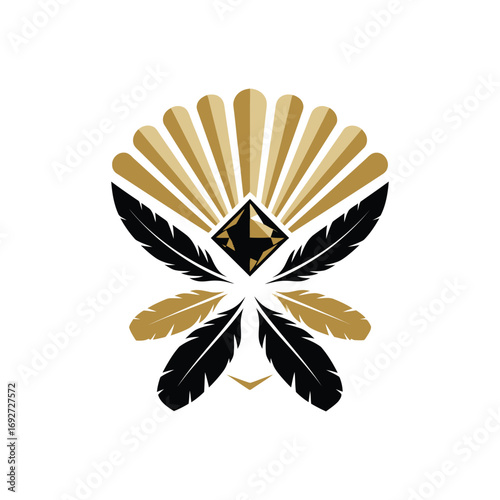 Elegant Feather Headdress with Diamond Emblem.