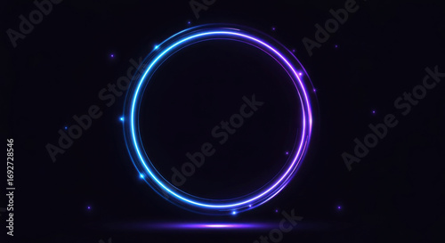 Dynamic neon circle glows with vibrant electric blue and purple energy, perfect for futuristic designs