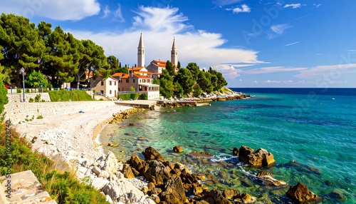 Fototapeta Naklejka Na Ścianę i Meble -  Coastal town bathed in sunlight