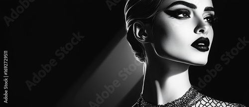  A masterful use of light and shadow in a black and white stylized portrait
