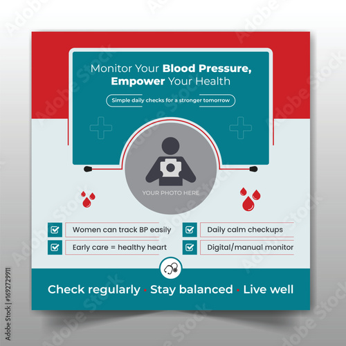 Blood pressure naturally preventive care social media post design and web banner template
