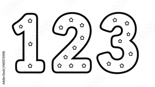 Outline of numbers 1, 2, and 3 for coloring page for kids  