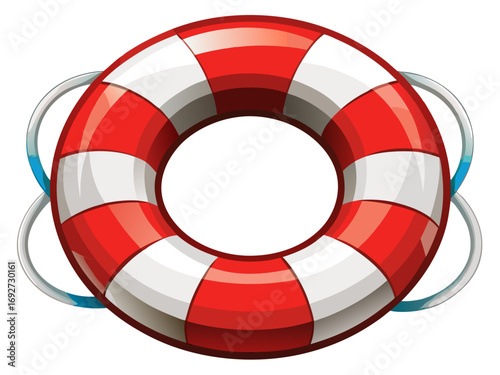 A high-quality vector illustration of a life buoy ring with red and white stripes, isolated on a white background