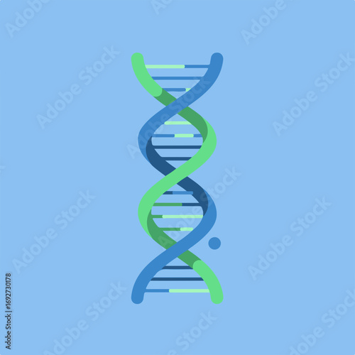 A stylized illustration of a DNA double helix structure against a solid light blue background.