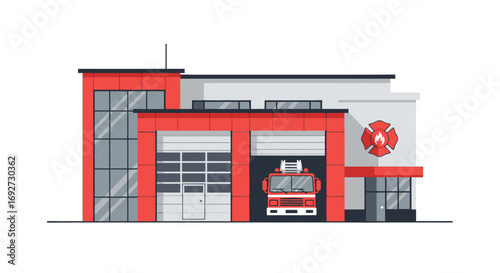 Fire Station with a Fire Truck Inside - Modern Architecture and Emergency Services