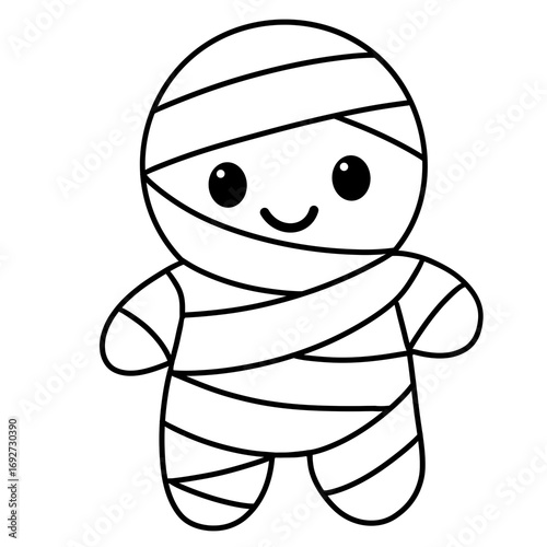 Cute Halloween mummy black doodle outline.