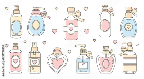 Beautiful collection of designer perfume bottles with hearts and bows for women