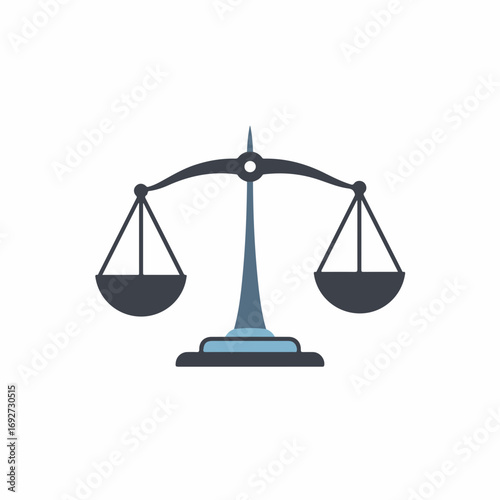 A simple, flat design illustration of a balance scale, symbolizing justice, law, or fairness.