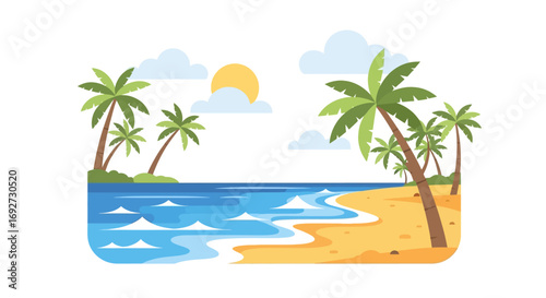 Tropical Beach Paradise Sun, Sand, and Palm Trees