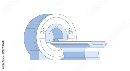 Advanced Medical Imaging Technology Detailed Line Art Illustration of an MRI Scanner for Diagnostic Healthcare Procedures