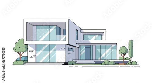 Modern Architectural Residence with Sleek Lines and Expansive Glass Windows