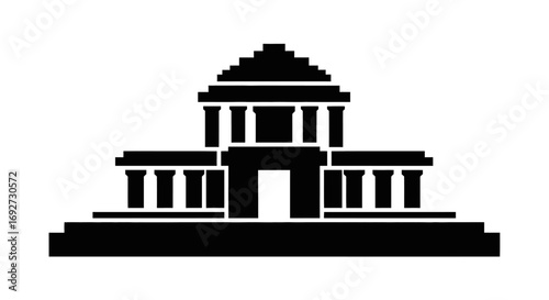 Silhouette of a neoclassical building with columns and a dome, representing government or a public institution