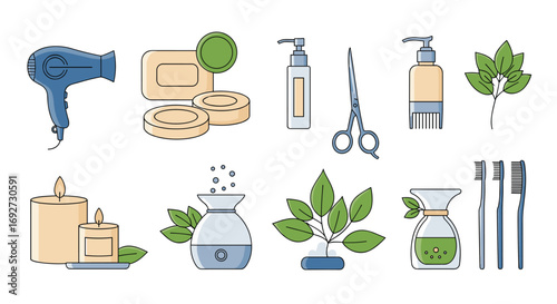 Collection of beauty and wellness icons representing spa treatments and personal care