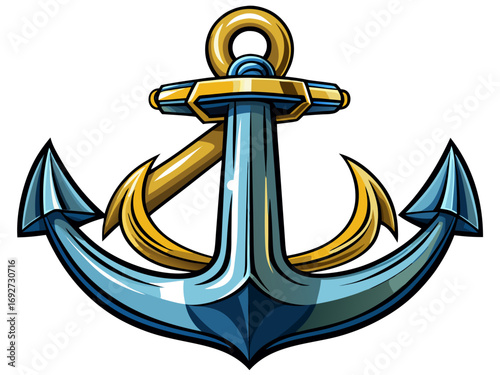A high-quality vector illustration of a heavy-duty anchor with metallic texture, isolated on a white background