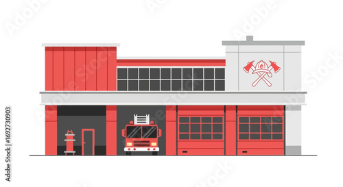 Fire Station Illustration A Modern Building Ready for Emergency Response and Rescue