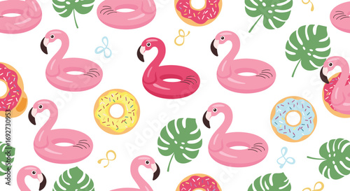 Fun summer beach party tropical flamingo donut pool float pattern