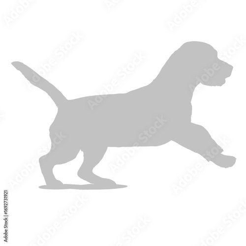 Light gray silhouette of a playful dog in motion silhouette