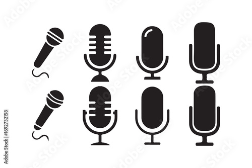 Vintage Microphone Collection, Retro Microphones, Studio Microphones, Classic Audio Equipment, Recording Microphones. Vector illustration eps 10