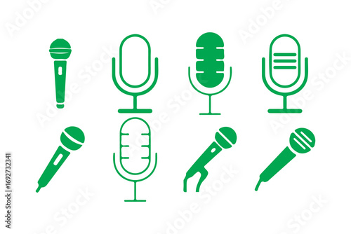 Vintage Microphone Collection, Retro Microphones, Studio Microphones, Classic Audio Equipment, Recording Microphones. Vector illustration eps 10