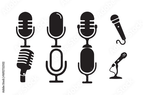 Vintage Microphone Collection, Retro Microphones, Studio Microphones, Classic Audio Equipment, Recording Microphones. Vector illustration eps 10