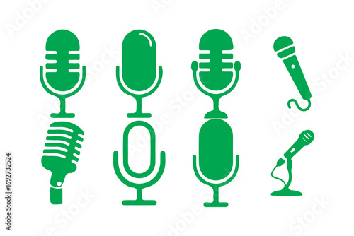 Vintage Microphone Collection, Retro Microphones, Studio Microphones, Classic Audio Equipment, Recording Microphones. Vector illustration eps 10