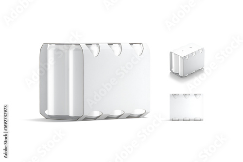Blank white six can cardboard pack mockup, different views