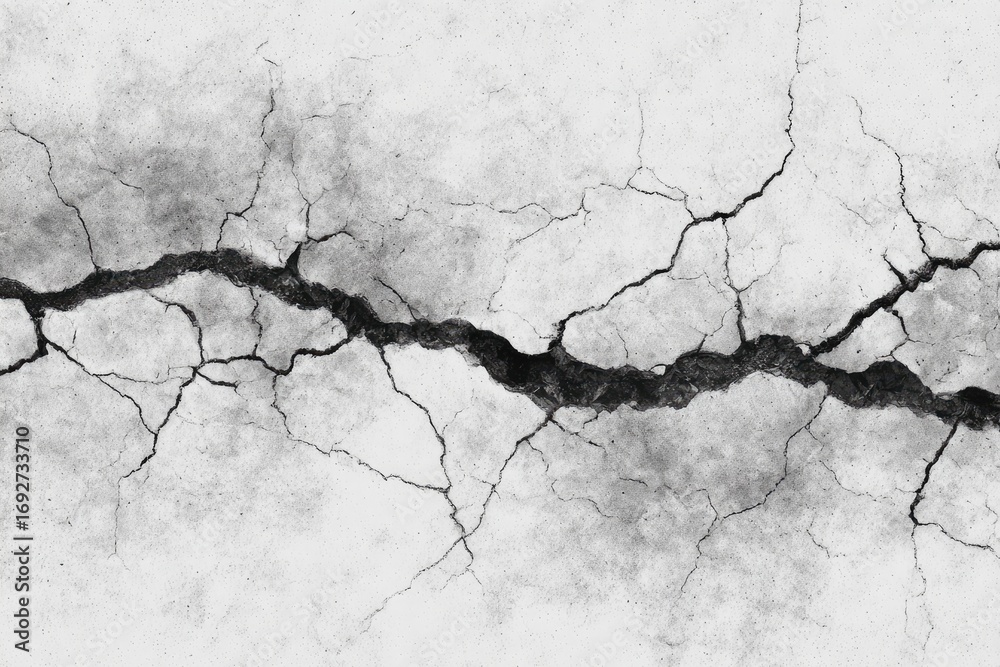Obraz premium Cracked concrete surface. A grayscale image