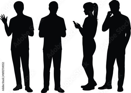 Silhouette Collection of People Posing in Various Ways Demonstrating Different Actions and Interactions in Public Spaces with Contemporary Style and Fashion