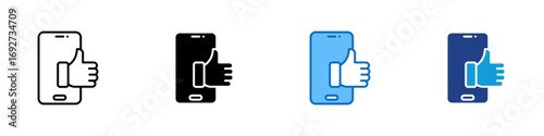 Customer Approval Multiple Style Icon Design Vector - Mobile screen showing a thumbs up, representing positive customer feedback or approval