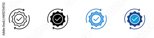 Quality Cycle Multiple Style Icon Design Vector - Badge with checkmark and circular arrows illustrating quality assurance or continuous improvement process