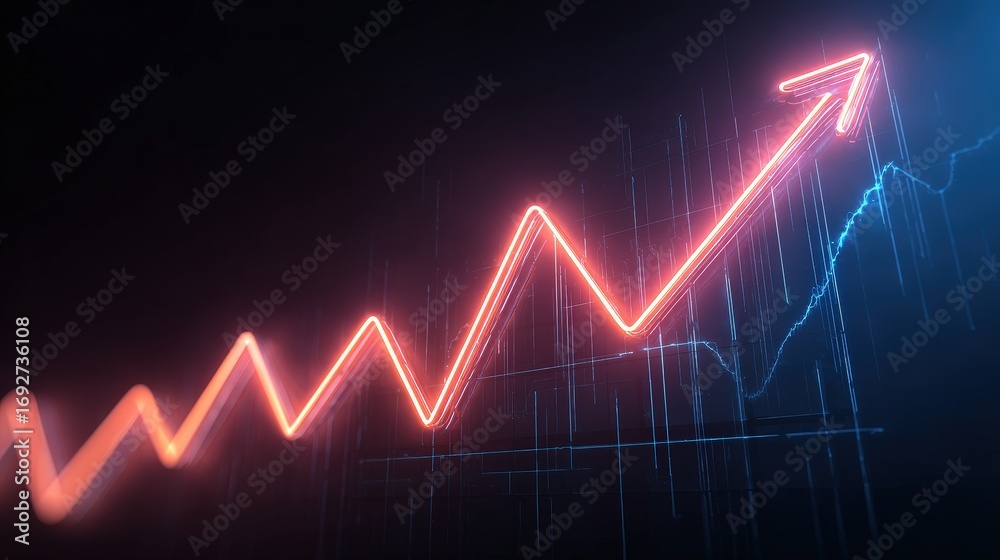 Naklejka premium Abstract Red Graph with Upward Trend in a Futuristic Style