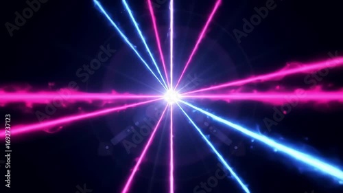 Radiant Laser Beams Converging, Pulsing and Rotating, Neon Digital Energy Core Scene