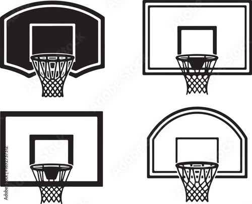 Basketball Hoop Collection Vector Illustration Set Sporting Equipment Game Backboard Net Rim