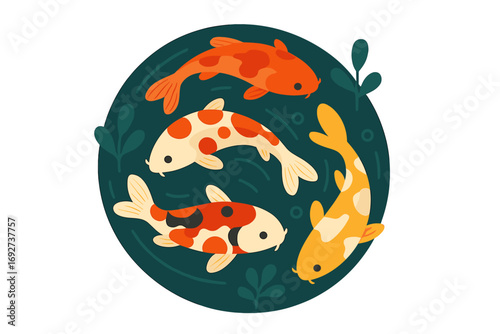 Colorful koi fish swimming in a circular pond illustration koi fish in pond