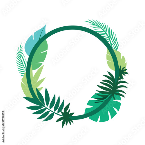 Circular Frame with Tropical Palm Leaves