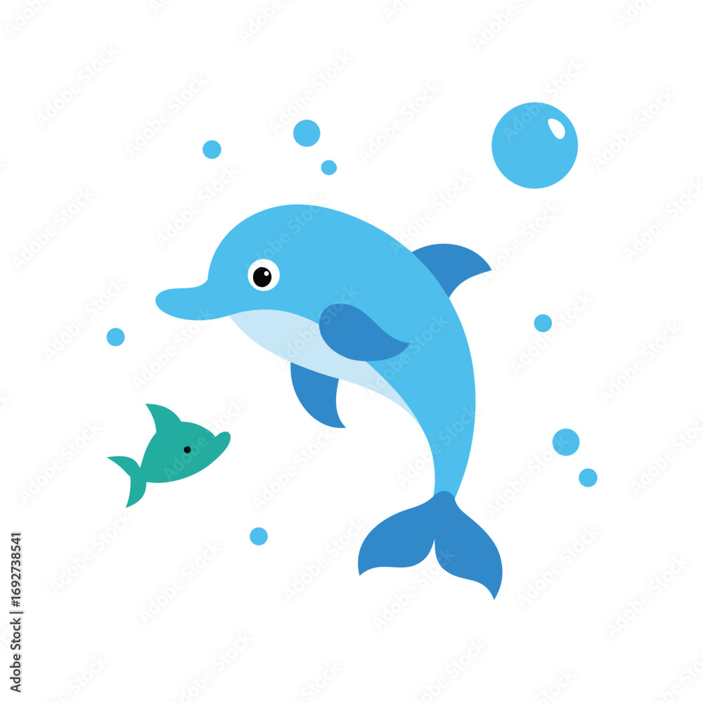 Obraz premium Cute Underwater Frame with Dolphins Fish and Bubbles