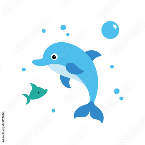 Cute Underwater Frame with Dolphins Fish and Bubbles