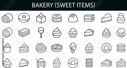 Bakery Sweet Items Icon Set for Dessert Menus, Food Apps, and Culinary UI Design
