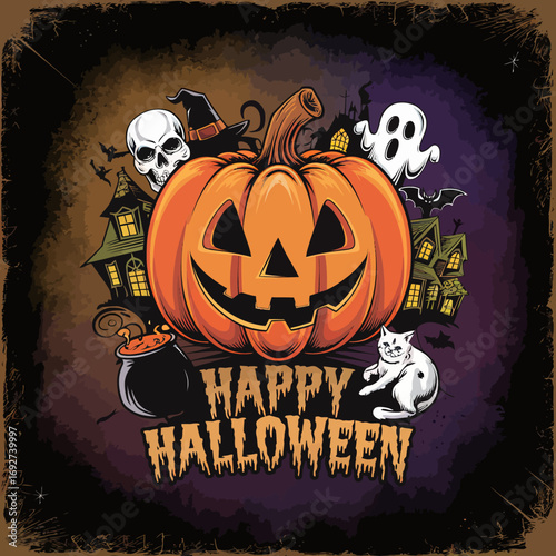 2d vector illustration Halloween t shirt icon design items ghost character Candles in carved pumpkin 