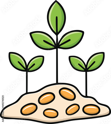Illustration of sprouts emerging from soil with seeds, showcasing growth and new life.