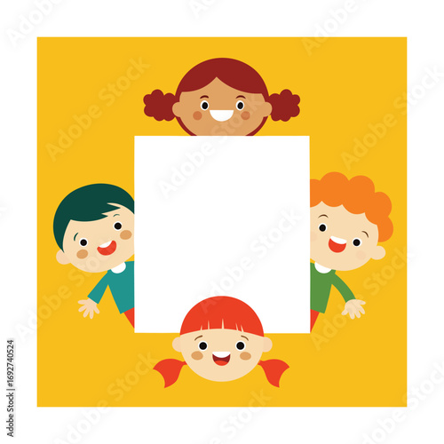 Happy Children Surrounding Square Template Frame