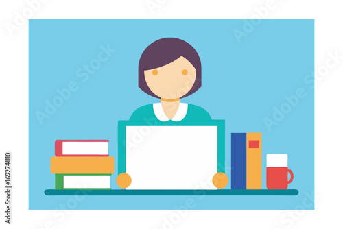 Teacher Illustration with Books on Bottom Corner Frame