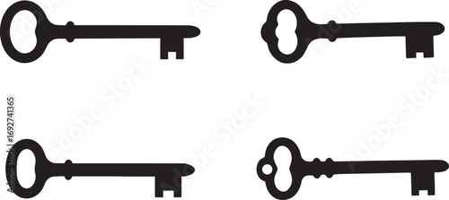 Four antique skeleton keys in silhouette style