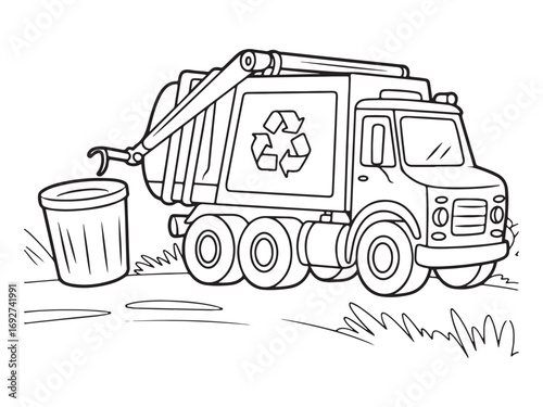 Minimalist Sketch of Recycling Truck for Waste Management